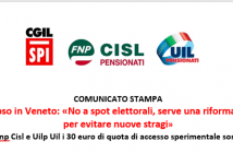 Case di riposo in Veneto, Spi, Fnp, Uilp: “No a spot elettorali, serve una riforma strutturale per evitare nuove stragi”